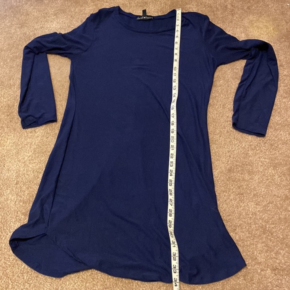 Very Soft Dark Blue Long Sleeve Shirt Dress - Picture 5 of 7